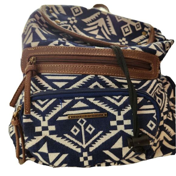 Joe Boxer Backpack Jute Fabric w/Vegan Strap Blue/White Brown - Picture 1 of 11